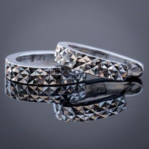 14k white Gold Small Hoop Diamond Cut Earrings